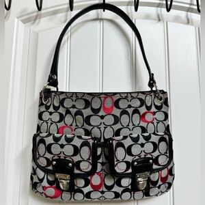 Coach Poppy Signature Canvas Hobo Crossbody Bag. 12” by 9” by 1”